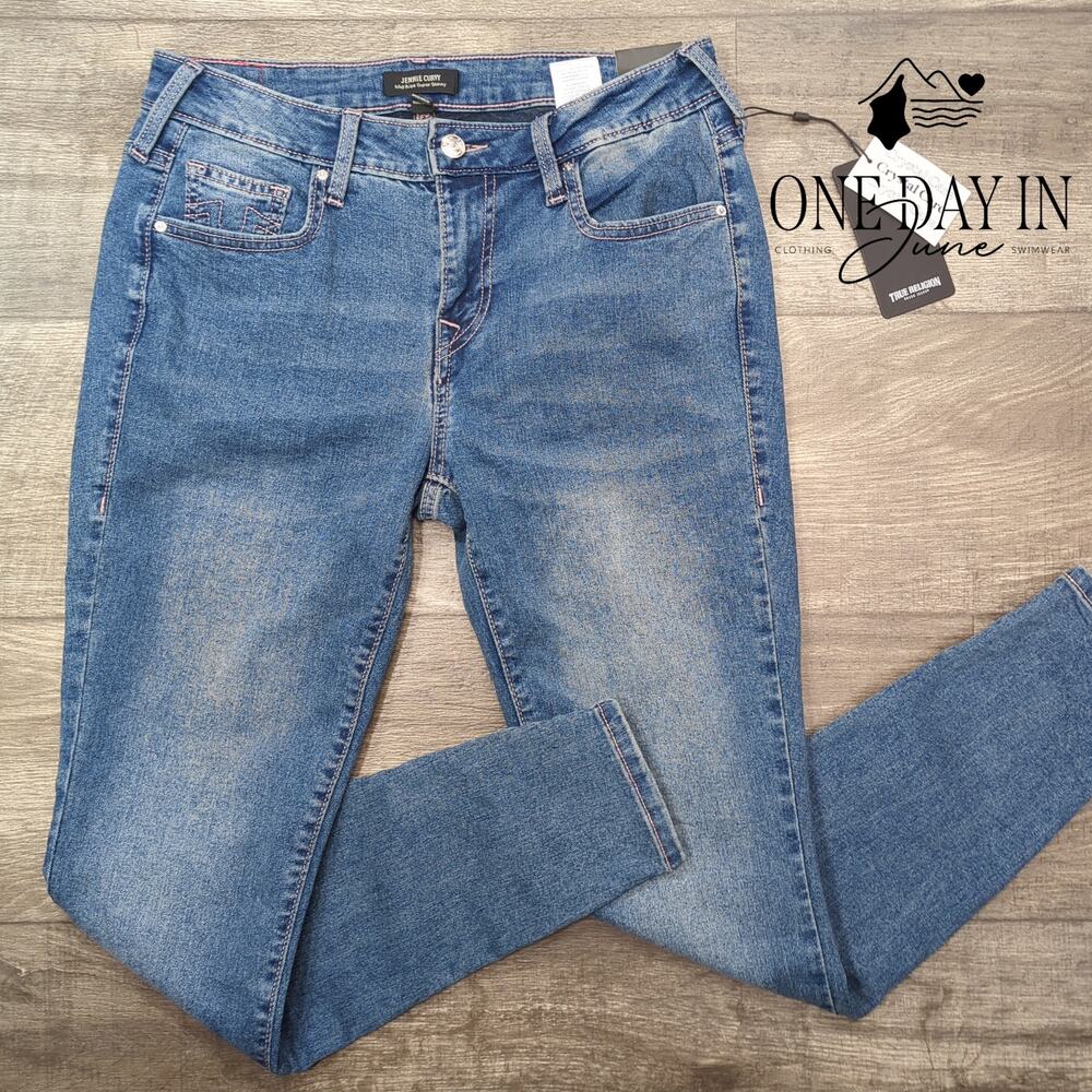 True Religion Jennie Crystal Curvy Mid Rise Super Skinny Jeans NWT Size 28 (6)